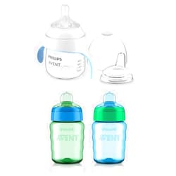 AVENT Philips Avent Sippy Cup Bundle with Natural Trainer Cup with Natural Response Nipple, 5 Ounce, 1 Pack + My Easy Sippy Cup, 9 Ounce, 2 Pack, Blue/Green