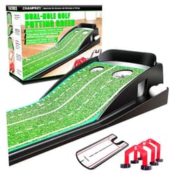 CHAMPKEY Dual-Hole Golf Putting Green Indoor with 3 Golf Putting Gates - Improves Putting Accuracy and Skill Levels Golf Putting Mat - Ideal for Indoor and Outdoor Training