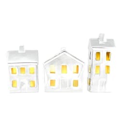 Mark Feldstein & Associates Village Chrome Finish 8 inch Porcelain and LED Holiday Figurines Set of 3