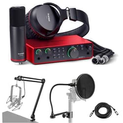 Focusrite Scarlett 2i2 Studio 4th Gen USB Audio Interface with Microphone, Headphones and Software Suite, Bundle with Broadcast Arm with Internal Springs and Integrated XLR Cable, Pop Filter