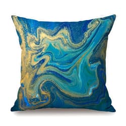 Solekla Paint Blue Green and Gold Liquid Marbling Ink Marble Abstract Pattern Aqua Nature Stone Turquoise Water Throw Pillow Case 18 x 18 Inch Decorative Cotton Linen Cushion Cover for Sofa Couch Bed