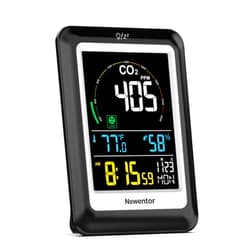 Newentor CO2 Monitor, Indoor Air Quality Meters, Carbon Dioxide Detector with Voice Alert, Large Display CO2 Tester, Temperature Humidity Sensor, Alarm Clock for Home, RV, Grow Tents, 400-5000ppm