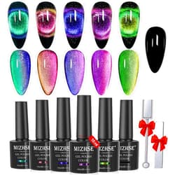 MIZHSE 9D Cat Eye Gel Nail Polish, Magnetic Cat Eye Gel Polish Set, 10ml*6 with 2 Magnets, Classic Colors Chameleon Magic Galaxy Effect Soak off Nail Art, Sparkle Stunning Gel Polish Gift for Women