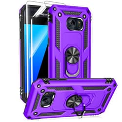 Androgate for Samsung Galaxy S7 Case with HD Screen Protectors, Military-Grade Metal Ring Holder Kickstand 15ft Drop Tested Shockproof Cover Case for Samsung Galaxy S7 Purple