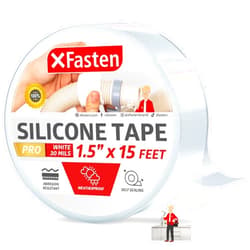 XFasten Self-fusing Silicone Tape Pro, White, 1.5-Inch x 15-Feet, 30mils Extreme Plumbing Tape for Leaks, Radiator Hose, Drain Pipes, Electrical Tape | Plumber’s Heat and Leak Radiator Hose Tape