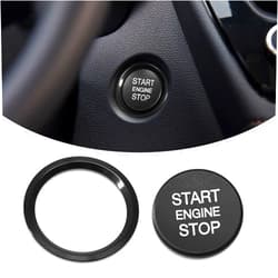 Tecledsn Car Push Start Button Cover, Engine Start Stop Button Cover, Alumninum Vehicle Key Ignition Switch Knob Protector with Trim Ring, Car Accessories Ignition Button Cover Replacement for Audi (Black)