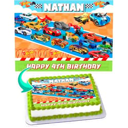 Cakecery Hot Wheels Edible Cake Image Topper Personalized Birthday Cake Banner 1/4 Sheet