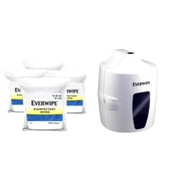 Pro Tork Tork Everwipe Disinfectant Wipe Jumbo Rolls White, Cleans and Deodorizes, 4 x 800 wipes, 192805 (10100) + Tork Everwipe Centerfeed Wet Wipe Dispenser White, Wall Mounted, 192810 (10-DISP)
