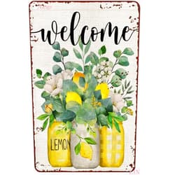 Liyinriyns Retro Metal Tin Sign Floral Mason Jar Lemon Sign for Outdoor & Indoor Wall Poster Home Bar Shop Coffee Vintage Sign Gift 12X8 in
