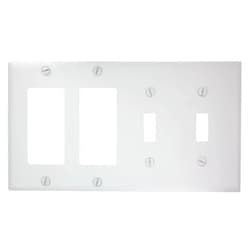 Leviton P2262-W 4-Gang 2-Toggle Decora/GFCI Device Combination Wallplate, Device Mount, White