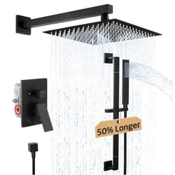 KES Shower Faucets Sets Complete 12-Inch Rain Shower Head with Handheld Spray Shower Slide Bar Including Rough-in Valve and Trim Kit Matte Black, XB6250-BK