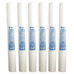 Tier1 20 Micron 20 Inch x 2.5 Inch | 6-Pack Spun Wound Polypropylene Whole House Sediment Water Filter Replacement Cartridge | Compatible with Pentek P20-20, Purtrex PX20-20, Home Water Filter