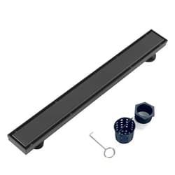 Elefloom Offset Linear Shower Drain, Black Shower Drain 48 inch with 2-in-1 Tile Insert Cover, Brushed 304 Stainless Steel Black Shower Floor Drain with Hair Catcher and Adjustable Feets
