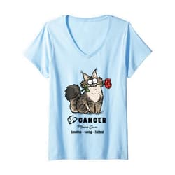Simon Cat Cancer Zodiac Maine Coon sensitive Womens Simon Cat Cancer Zodiac Maine Coon sensitive loving faithful V-Neck T-Shirt