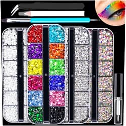 BELLEBOOST 5320pcs Face Gems Eyes Jewels with Glue, Colorful Beads & Round Glass Crystal AB + Clear Rhinestones, White Pearls with Dotting Tools, Flatback Rhinestone Pearl Kits for Body Hair Make-up, Nail Art