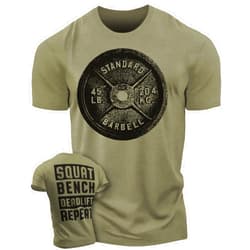 Gymish Lifestyle Squat Bench Deadlift Repeat Workout Shirts for Men Weight Plate Gym T-Shirt