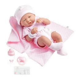 JC Toys 18541 La Newborn Boutique 14 Inch Doll, 9 Piece Set, Real Girl in Pink