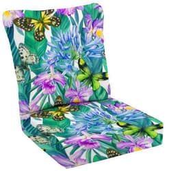 UQK145ZVG 2-Piece Outdoor Deep Seat Cushion Seamless Tropical Orchid Flowers Agapanthus Palm Leaves Butterfly Lounge Chair Conversation Cushion Set for Patio Furniture Cushion Covers Replacement