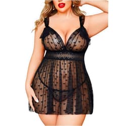 Avidlove Plus Size Lingeire for women Lace Babydoll Mesh Chemise Sexy Nightwear Sheer Nightie with Lace Up Bows L-4XL