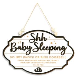 Woodamore Shhh Baby Sleeping Sign for Front Door - Please Do Not Knock Or Ring Doorbell Sign, Baby Sleeping Door Sign, No Knocking Door Sign, No Soliciting Do Not Knock Sign