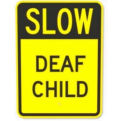 Famely New Road Sign Slow - Deaf Child, Fluorescent Yellow Diamond Grade Aluminum Metal Tin Sign Street Sign 8x12 INCH