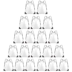 Grneric 20 Pieces Drawstring Backpack Bulk Cinch Sackpack Ployster Drawstring Bags for Gym Party Trip(White)