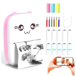 LabelMore (13 Rolls Thermal Paper) Inkless Sticker Printer, Mini Pocket Printer, Mini Thermal Pocket Printer, iOS Android APP (Pink)