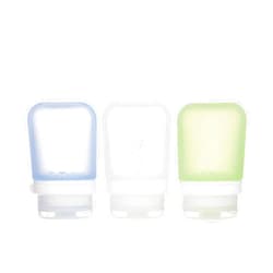 humangear GoToob+ 3-Pack (Small) | Refillable Silicone Travel Bottle | Locking Lid | Food-Safe Material, Clear/Green/Blue, Small (1.7 fl.oz; 53ml)