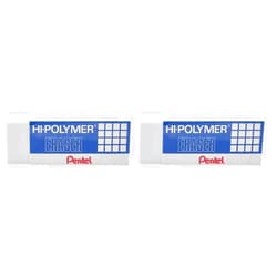 Pentel Super Hi-Polymer Eraser, Large, Nonabrasive, White (PENZEH10) (Pack of 2)