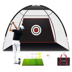 Bltend Golf Net, 10x7ft 7-in-1 Golf Practice Net with Tri-Turf XL Golf Mat, Target Cloth, 6 Golf Balls, 7 Golf Tees, Carry Bag, Heavy Duty Golf Net for Driving Chipping Backyard Indoor Outdoor