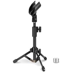 JCWINY Desk Mic Stand, JCWINY Portable Foldable Microphone Tripod with Mic Clip Holder Adjustable Table Microphone Stand for Blue Yeti Snowball Spark and Other Dynamic Microphones