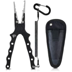 Piscifun Fishing Pliers, Saltwater Fishing Pliers with Split Ring, Fish Hook Remover, Corrosion Resistance Fly Fishing Pliers with Braid Cutters, Sheath and Lanyard, Fishing Gear Gifts for Men