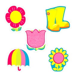 Carson Dellosa Education Carson Dellosa 36-Piece Spring Bulletin Board Cutotus, Flowers, Umbrella, and Rain Boots Spring Cutouts for Bulletin Board, Spring Classroom Décor, Flower Classroom Cutouts