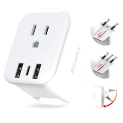 SCOOFEX European Travel Plug Adapter - SCOOFEX Foldable Power Plug with 3 USB (1 USB C Port) and 1 AC Outlets Charger for US to Most of Europe - EU France Germany Spain Italy（Type C/L）