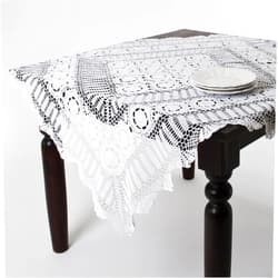 Fenncostyles.com Fennco Styles Cluny Collection Handmade Crochet Lace Cotton Tablecloth 45 x 45 Inch - White Square Table Cover for Wedding, Banquets, Special Events and Home Décor