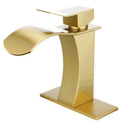 Homili Modern Bathroom Sink Faucet 1 or 3 Hole,Homili Single Handle Bathroom Vanity Sink Faucet,Waterfall Basin Mixer Tap Solid Brass with Deck Plate (Brushed Gold)