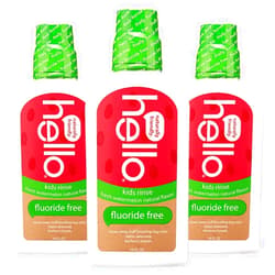 Hello Natural Watermelon Flavor Kids Fluoride Free Rinse, Alcohol Free, Vegan, SLS Free, Mouthwash for Kids Age 6 and Up, 16 Fl Oz (Pack of 3)