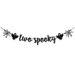 Calarjeta Two Spooky Banner, Halloween 2nd Birthday Party Decor, Two Spooky Birthday Decorations, Halloween Birthday Baby Shower Party Decorations, Black Glitter