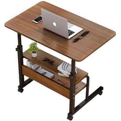 Dekhaoxe Adjustable Table Student Computer Desk Portable Home Office Furniture Small Spaces Sofa Bedroom Bedside Learn Play Game Desk on Wheels Movable with Storage Size 31.5 * 15.7 Inch Brown A