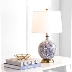 SAFAVIEH Lighting Collection Orianna Floral Blue/ White 25-inch Bedroom Living Room Home Office Desk Nightstand Table Lamp (LED Bulb Included)