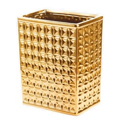 BASDHE 2.3 Gal Trash Can for Bathroom, Small Office Garbage Can for Kitchen, Slim Rectangular Waste Bin, Ceramic, Gold