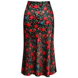 Keasmto Leopard Skirt for Women Midi Length High Waist Silk Satin Elasticized Cheetah Skirts