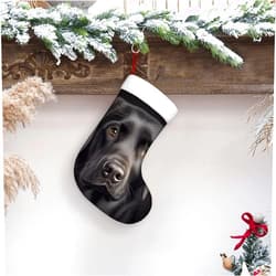 Yioniii 18 Inches Christmas Stockings,Black Dog Print，Snowflake Stocking，Super Soft Christmas Stockings Large Christmas Holiday Xmas Gift，Black