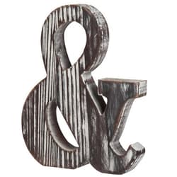 MyGift Wall Mounted Rustic Torched Solid Wood Monogram Ampersand Symbol Letter Decor, Hanging Wall Décor Sign, Freestanding Alphabet Sign