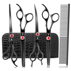 GLADOG 7 Inch Professional Dog Grooming Scissors Kit, Titanium Dog Scissors for Grooming, Heavy-Duty Dog Shears for Grooming, 6-in-1 Pet Grooming Scissors for Dogs, Cat Grooming Scissors (Black)