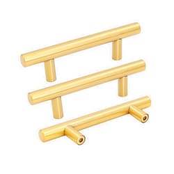 goldenwarm 2Pack Gold Cabinet Drawer Pulls Kitchen Hardware LS201GD76 Brushed Brass Cabinet Handles T Bar Door Pull Knobs 3in Hole Centers, 5in Overall Length