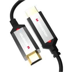 Monster Essentials Directional Fiber Optic HDMI 2.1-48 Gbps Active Optical Cable Featuring Aluminum Extrusion Connector - Supports 8K @ 60HZ, 4K @ 120HZ, Premium Certified, V-Grip, 20ft