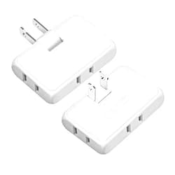 PaeorRorL 3 Way Flat Wall Outlet Extender,2 Prong180 Degree Portable Swivel Wall Tap Plug,Ultra Thin Folding Electrical Outlet Splitter (Easy Install),Type A,White,Pack of 2