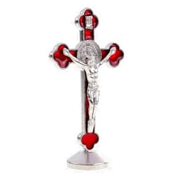 SHRCMHWQRCDJ Jesus Christ Crucified On The Cross with Solemn Rose of Sharon Base Decorative Crucifix Desktop Statue, for House Chapel Decoration Crafts