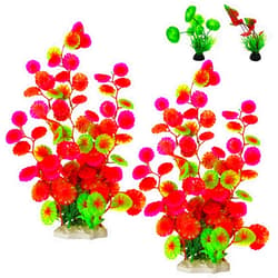 Hamiledyi 2 Pcs Large Aquarium Plants with 2 Pcs Small Artificial Seaweed Plants, 16 Inch High Artificial Plants Decoration, Fish Tank Decor Plastic Plants, Perfect for Aquarium Decor(Pink)